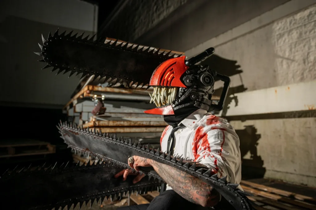 Creative portrait framed by industrial equipment